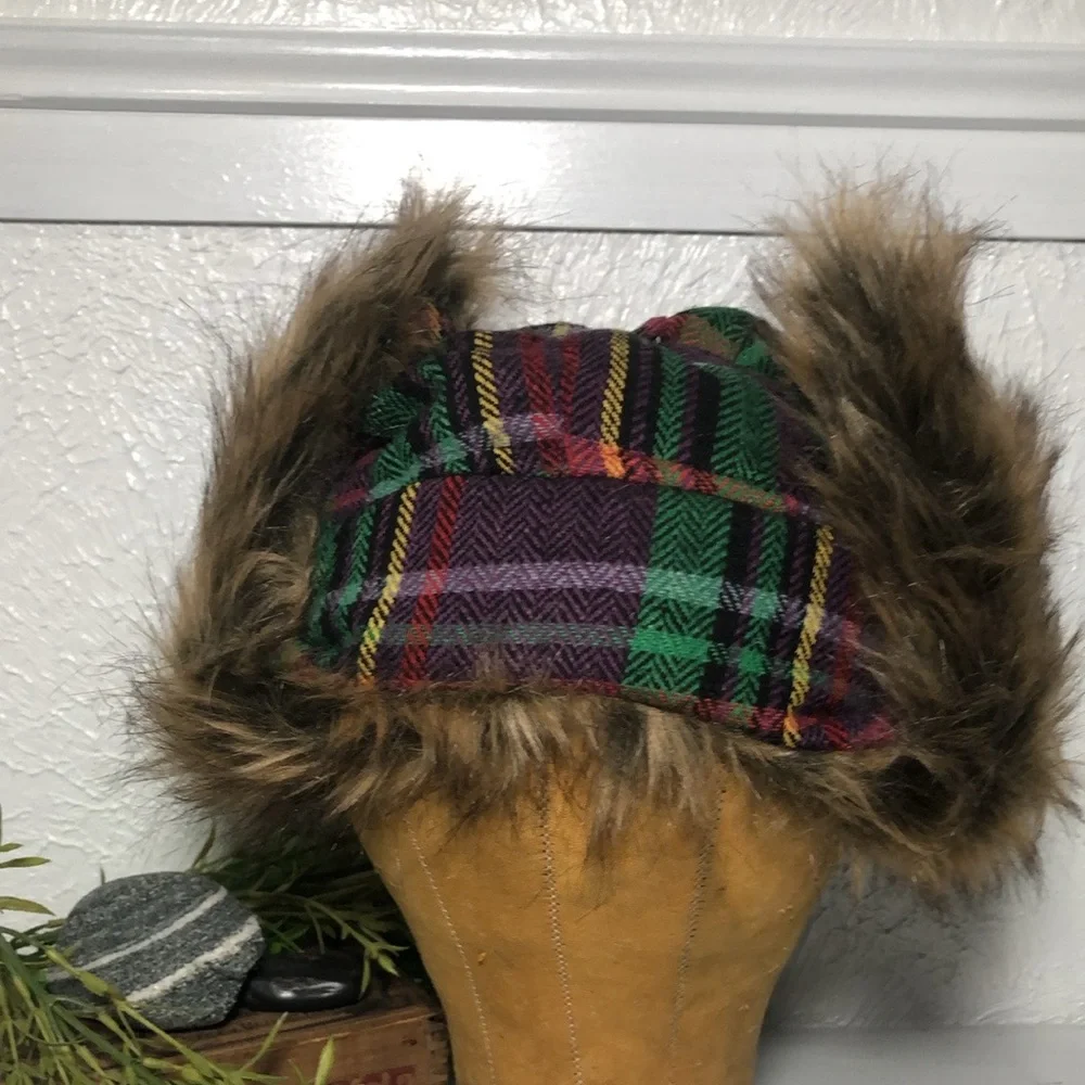 Plaid Bomber Faux Fur Hat Snow Ski Cold Weather Headwear Multi Color Plaid Hat - Picture 6 of 16